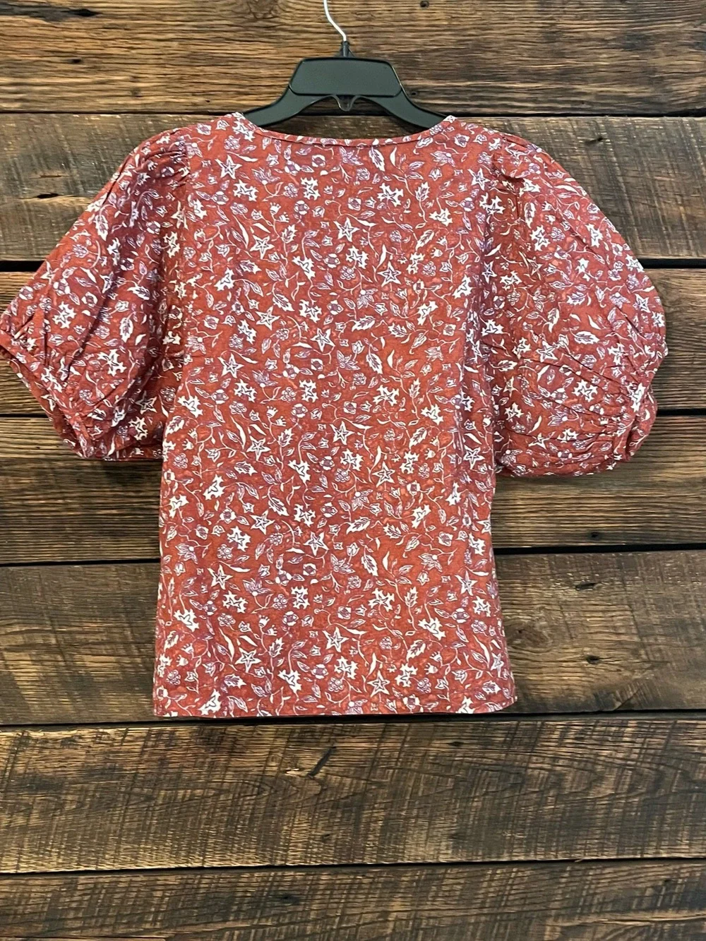 Madewell v-neck puff sleeve boho floral blouse top cotton feminine coquette S